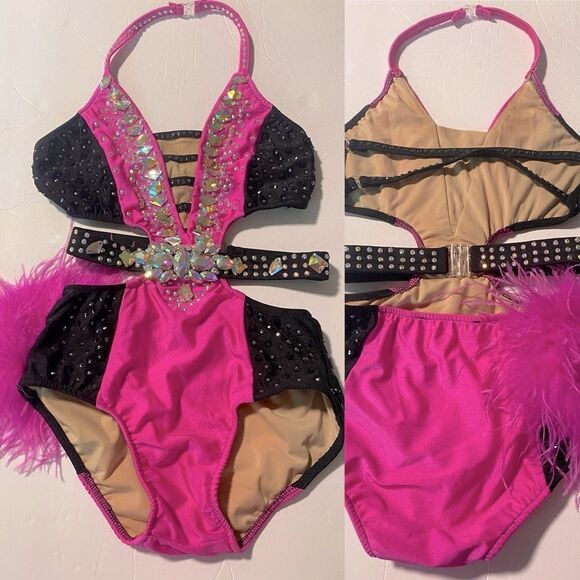 Glamour solo dance costume hot pink sassy embellished bling LC-large child/XLC - Picture 3 of 11